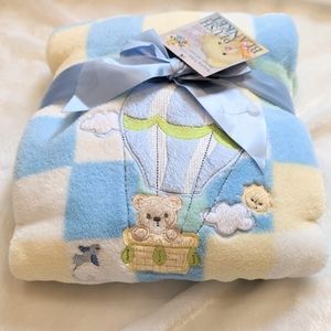 Teddy Bear Baby Blanket Blue White Yellow Green